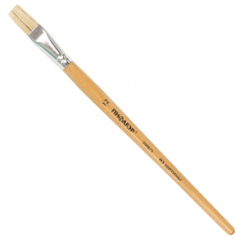 Кисть ПИФАГОР, ЩЕТИНА, плоская, № 12, деревянная лакированная ручка, пакет с подвесом