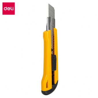 Нож канцелярский 18 мм усиленный с лезвиями DELI PRO, желтый, пластик